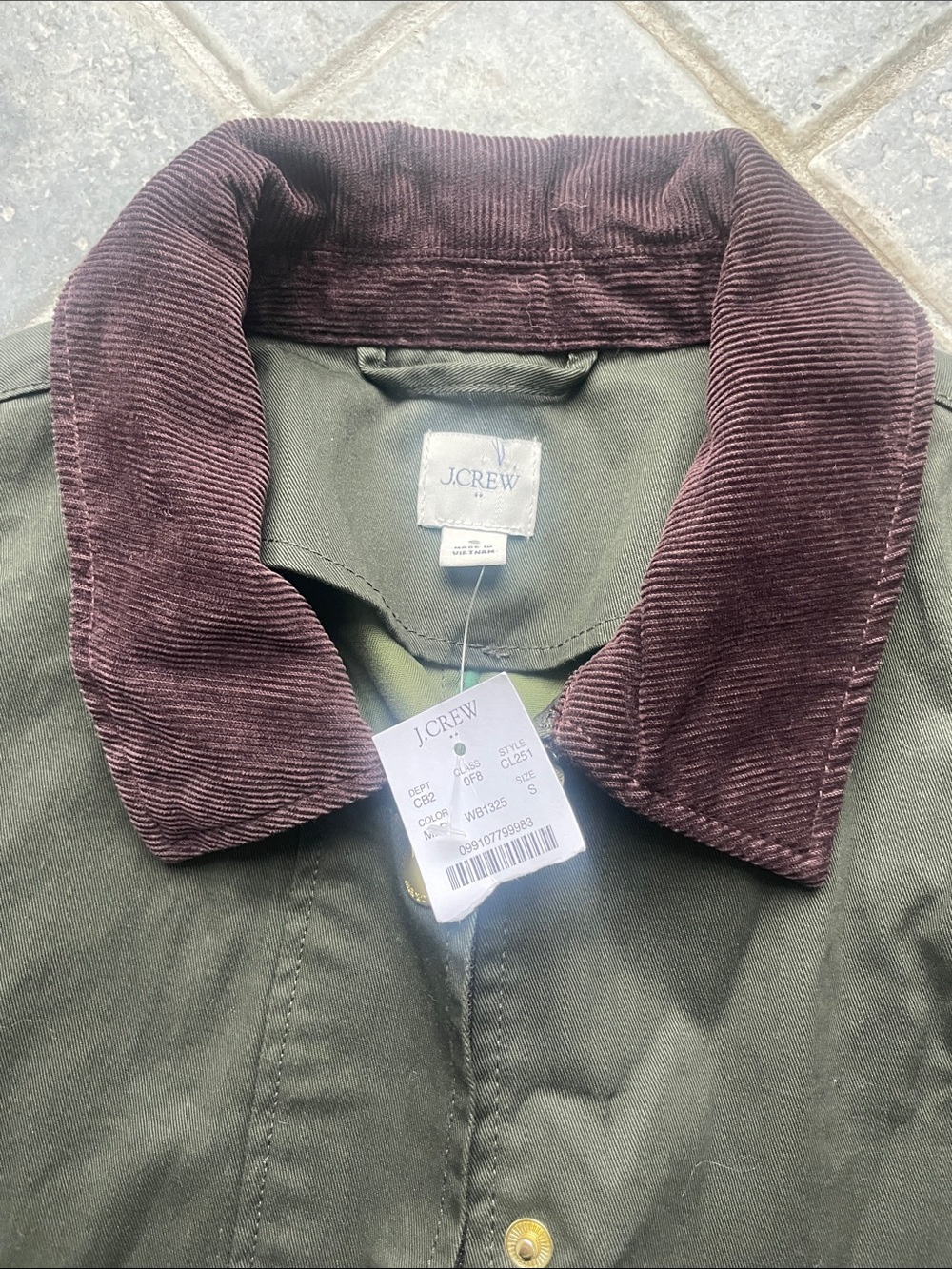 J. Crew Olive Green Field Jacket with Brown Corduroy Collar - Picture 3 of 4